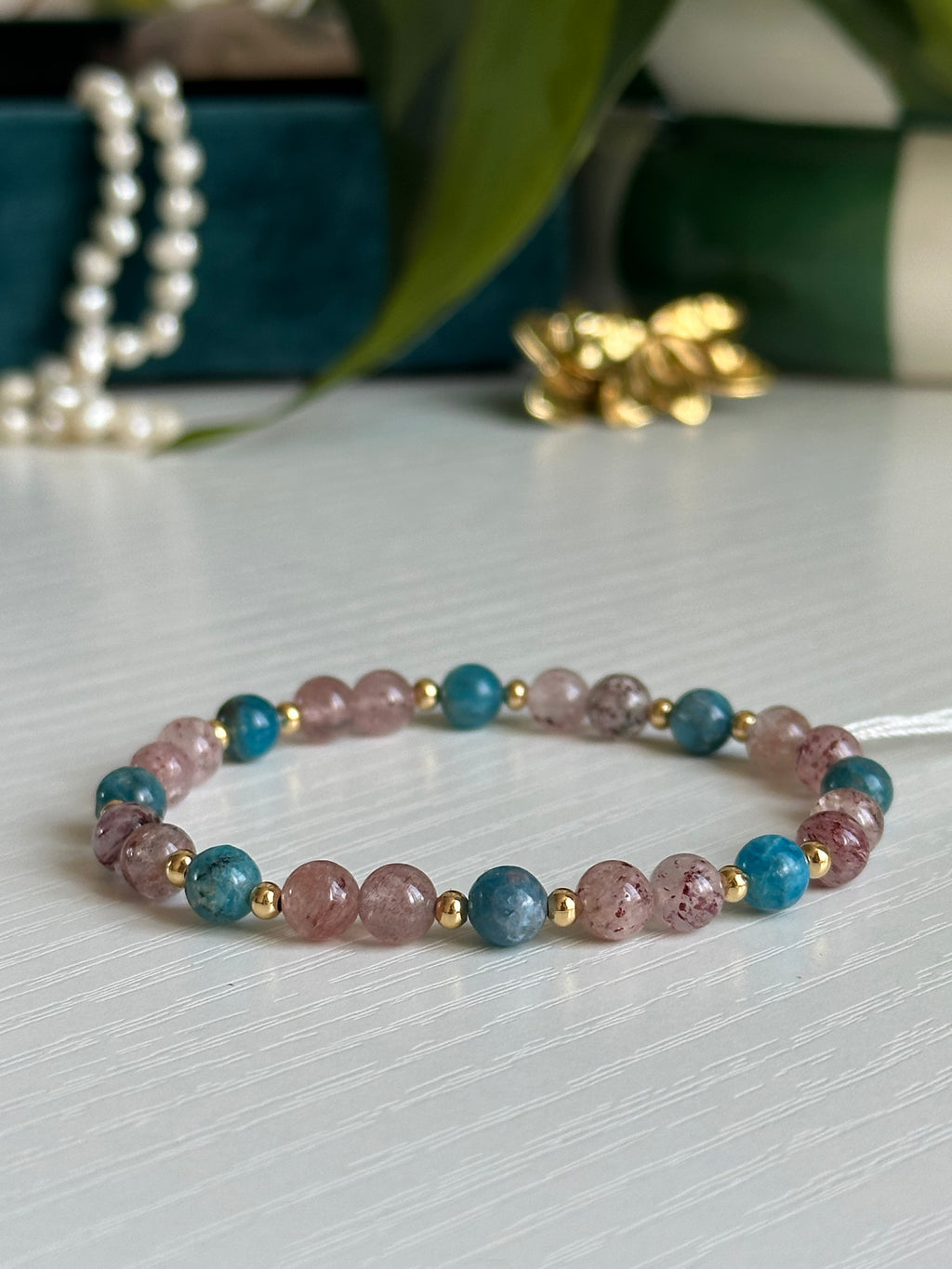 Bracelet Cœur & Esprit - Quartz Fraise & Apatite Bleue