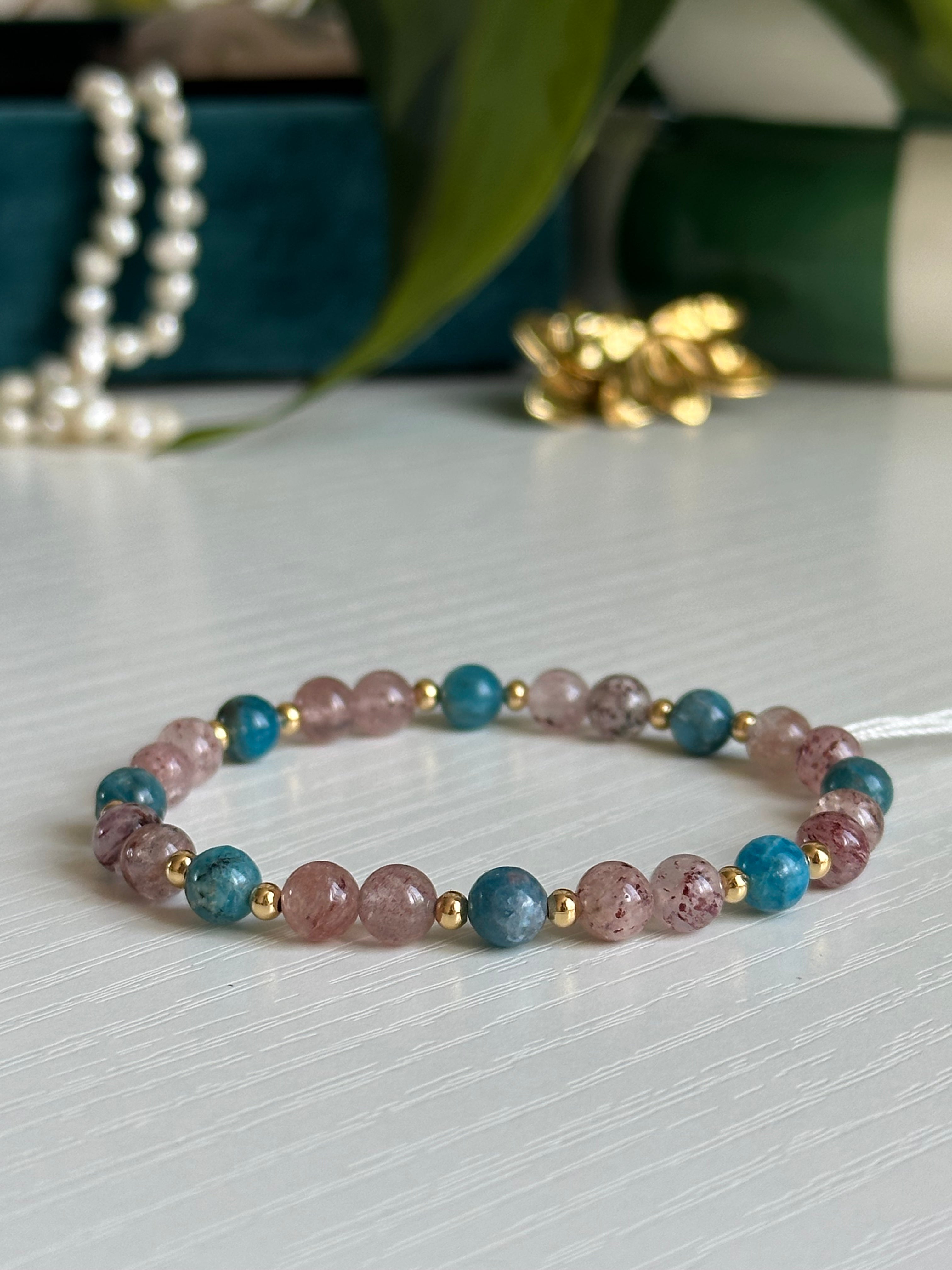 Bracelet Cœur & Esprit - Quartz Fraise & Apatite Bleue