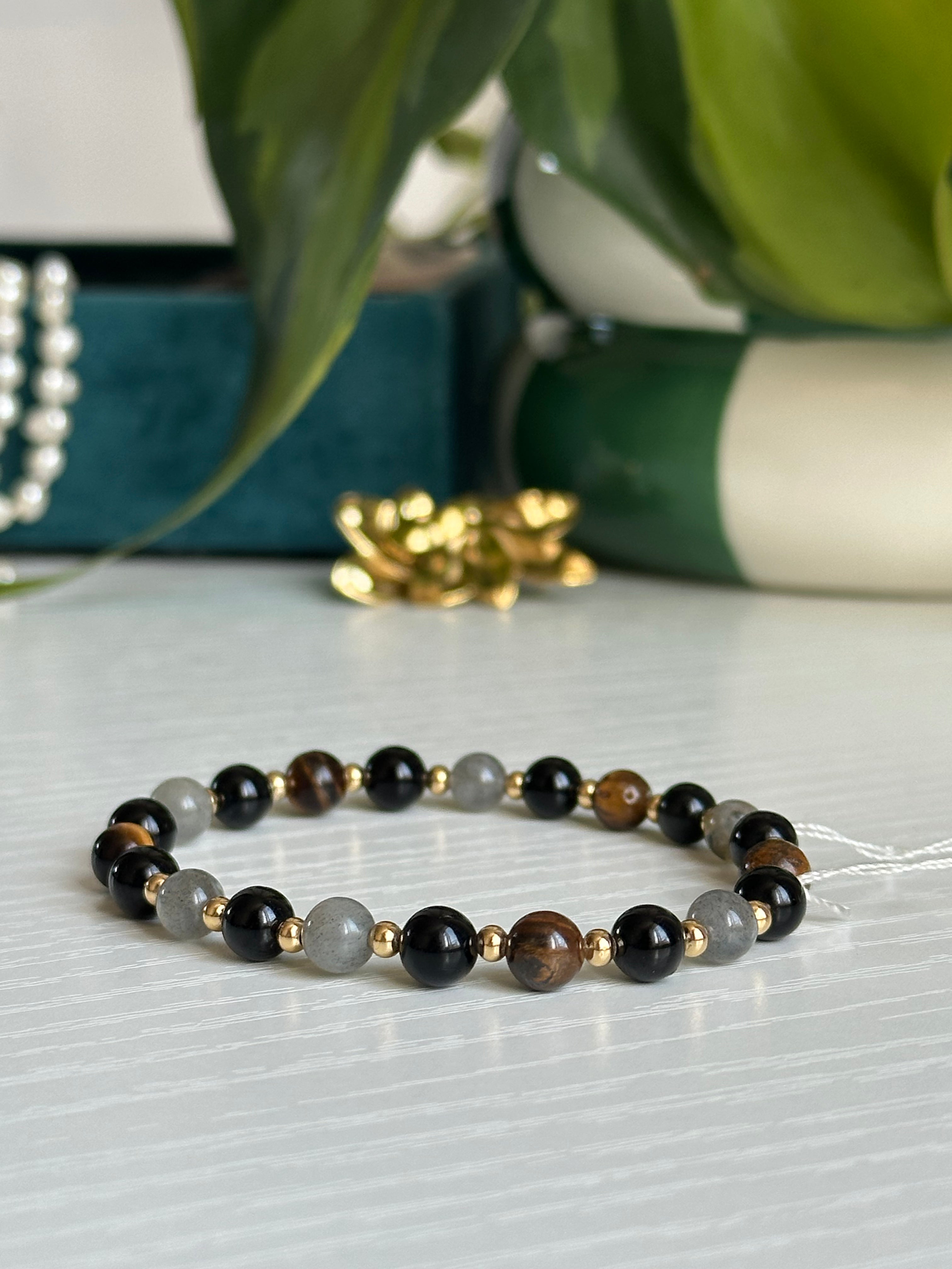 Bracelet Protection émotionnelle - Obsidienne, Labradorite & Tourmaline