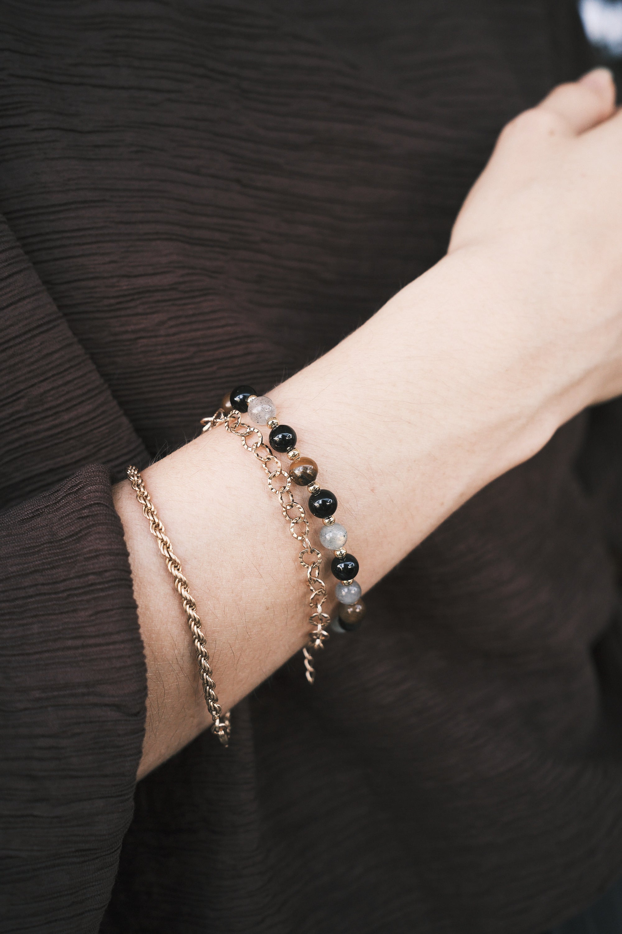 Bracelet Protection émotionnelle - Obsidienne, Labradorite & Tourmaline