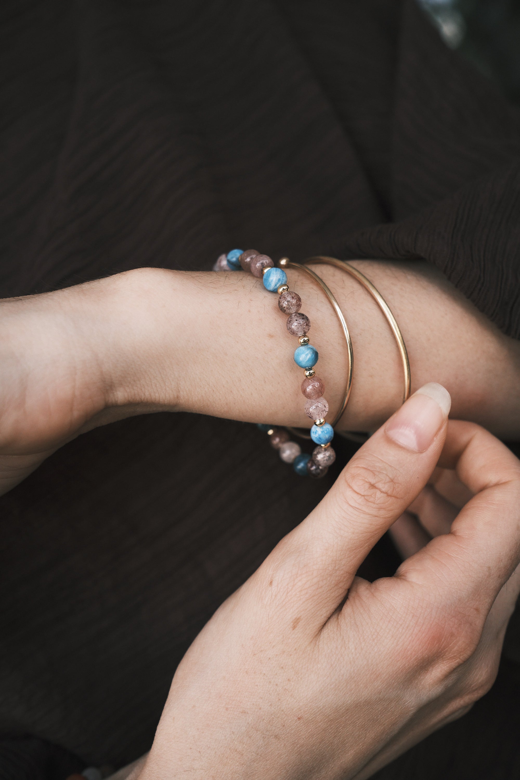 Bracelet Cœur & Esprit - Quartz Fraise & Apatite Bleue