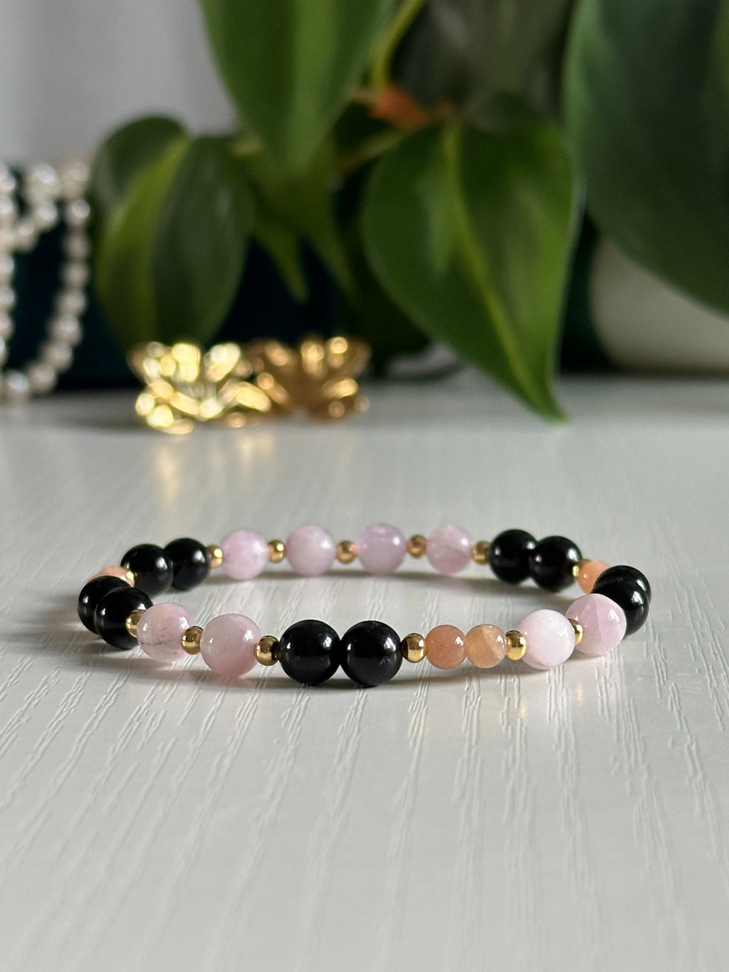 Bracelet Hélène - Kunzite, Obsidienne Noire & Pierre du Soleil