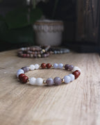 Bracelet Ménopause - Lépidolite, Calcédoine, Pierre de Lune & Jaspe Rouge