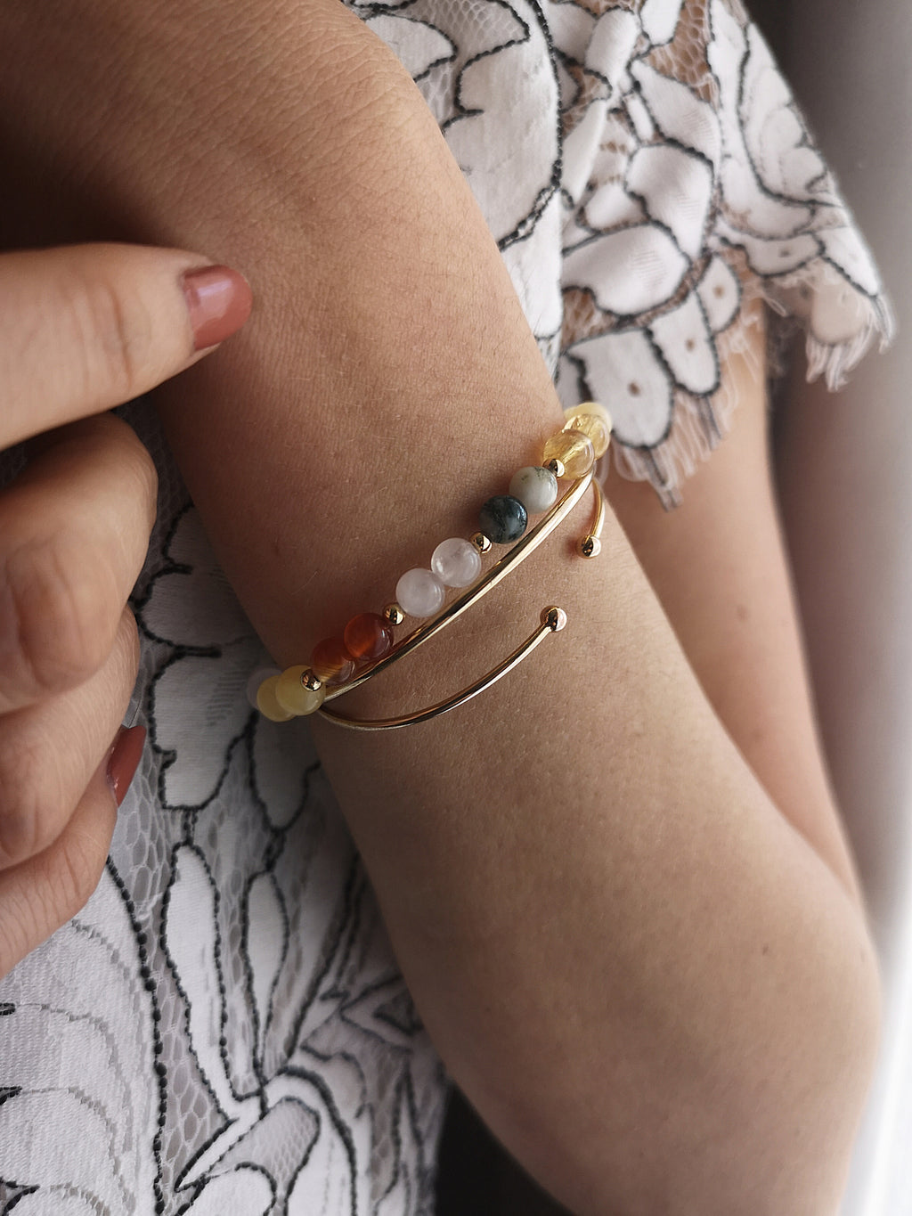 Bracelet Confiance en soi - Cornaline, Agate mousse, Quartz rose, Citrine & Calcite orange