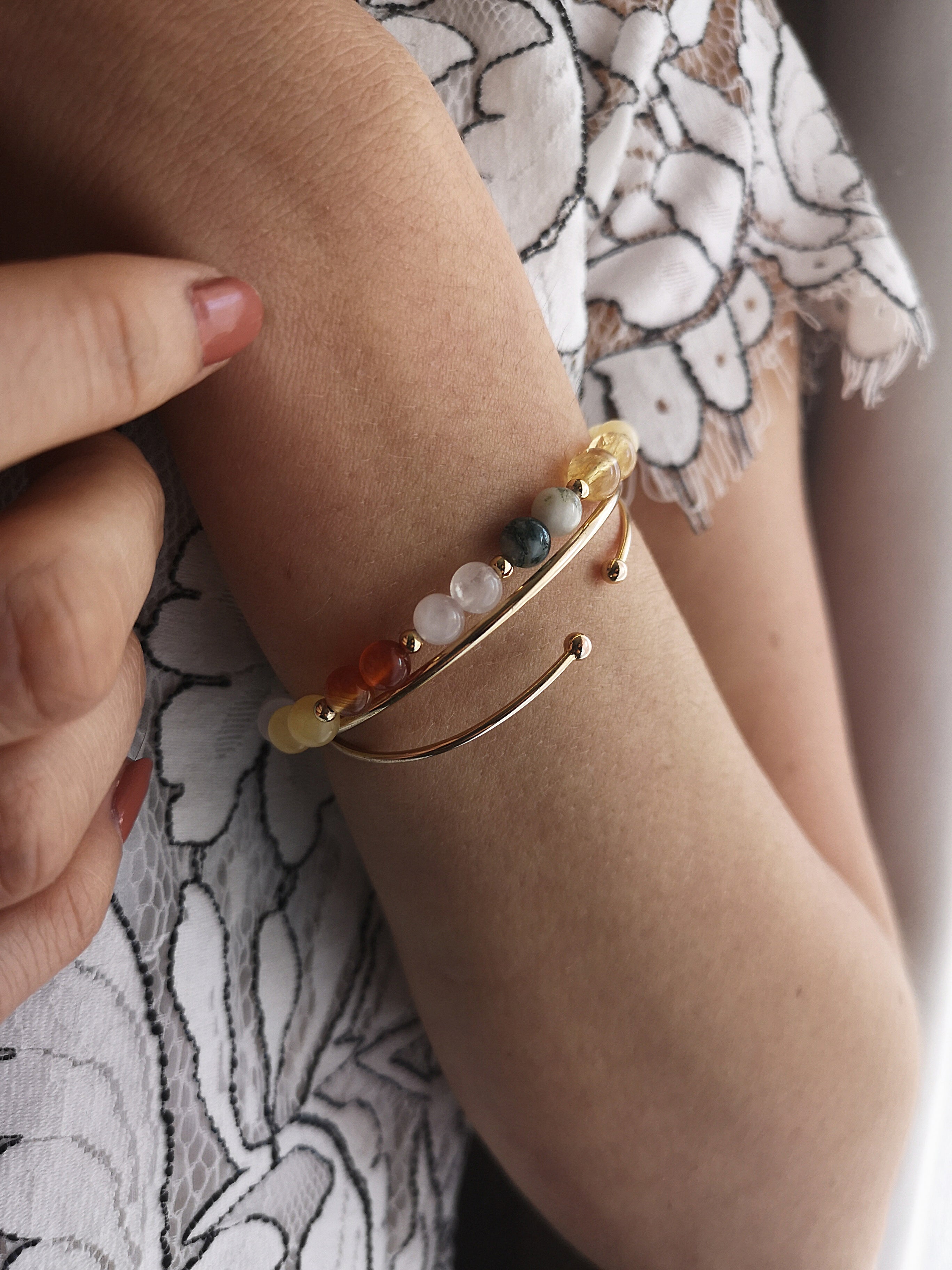 Bracelet Confiance en soi - Cornaline, Agate mousse, Quartz rose, Citrine & Calcite orange