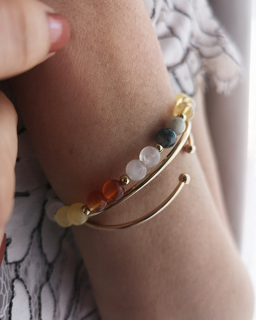 Bracelet Confiance en soi - Cornaline, Agate mousse, Quartz rose, Citrine & Calcite orange