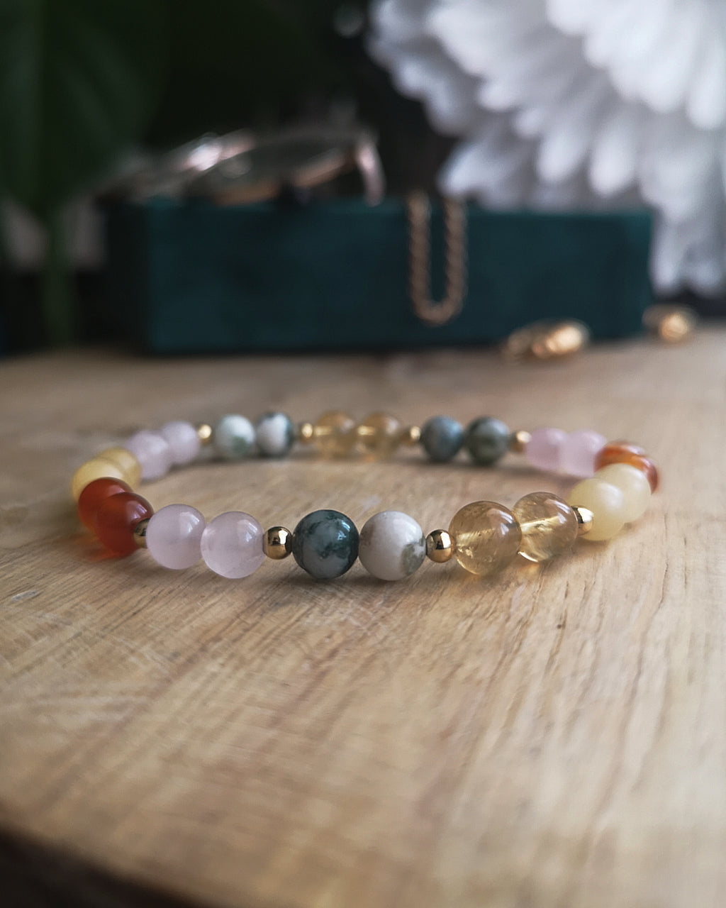 Bracelet Confiance en soi - Cornaline, Agate mousse, Quartz rose, Citrine & Calcite orange