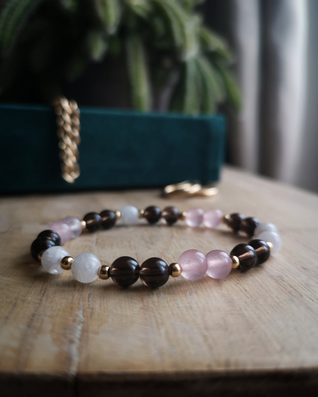 Bracelet Sebastian - Quartz rose, Quartz fumé & Pierre de Lune