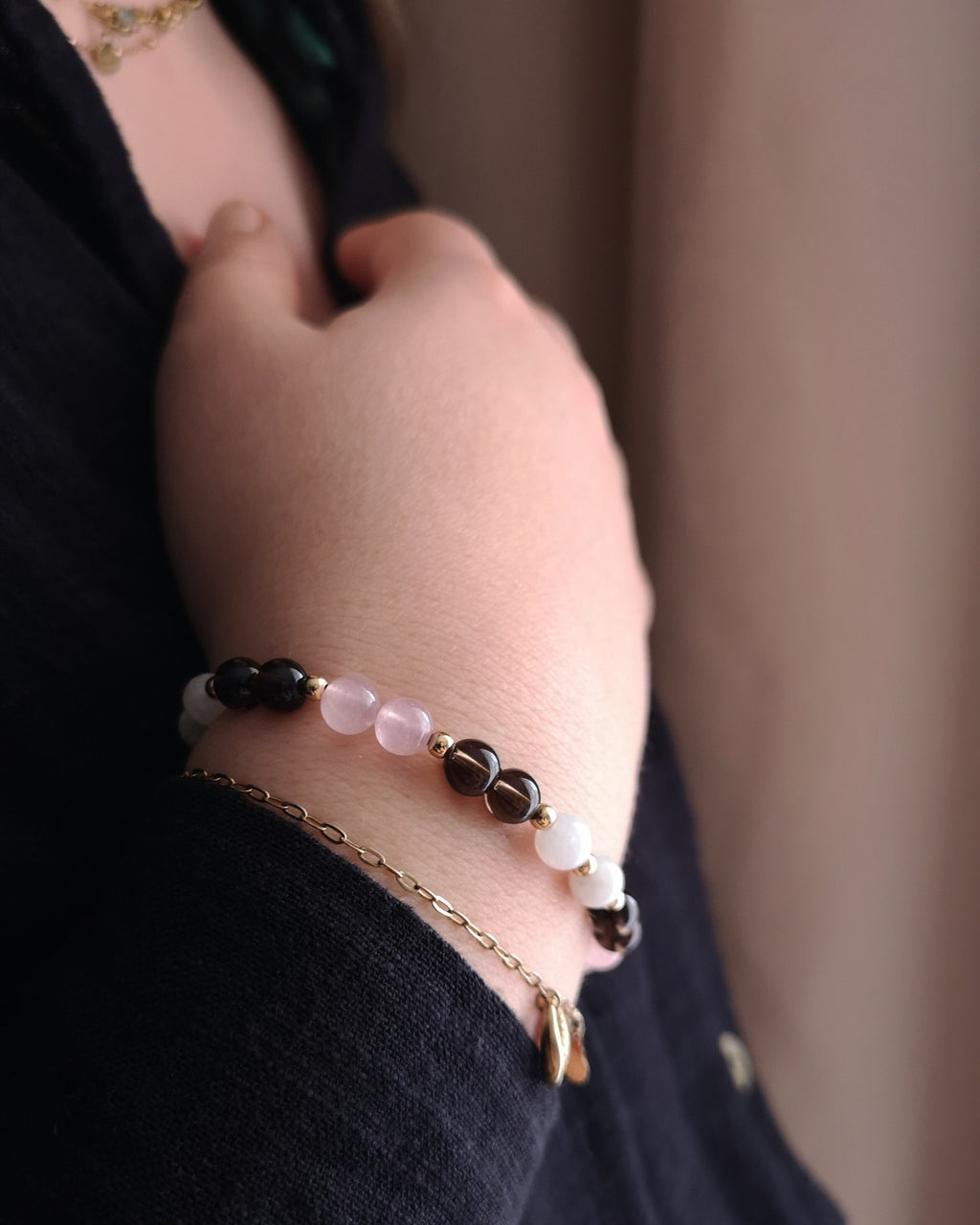 Bracelet Sebastian - Quartz rose, Quartz fumé & Pierre de Lune