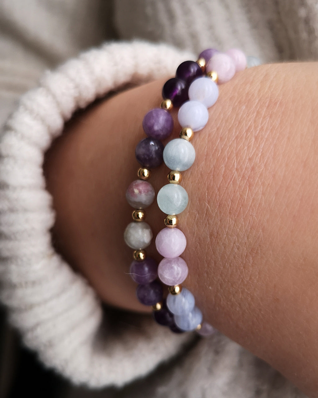 Bracelet Fèlis - Kunzite, Aigue marine & Calcédoine bleue