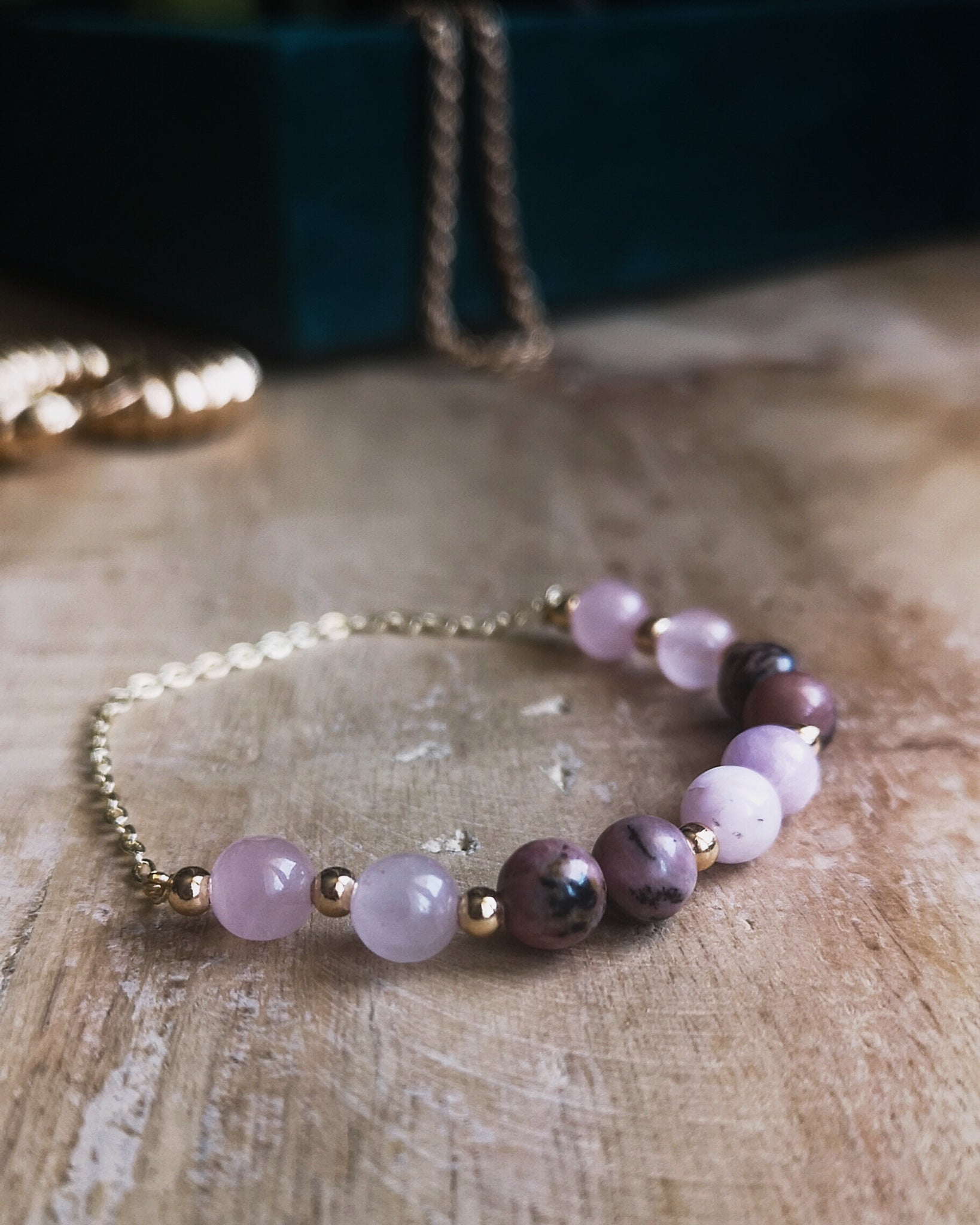 Bracelet Verounico Doré - Quartz Rose, Rhodonite & Kunzite