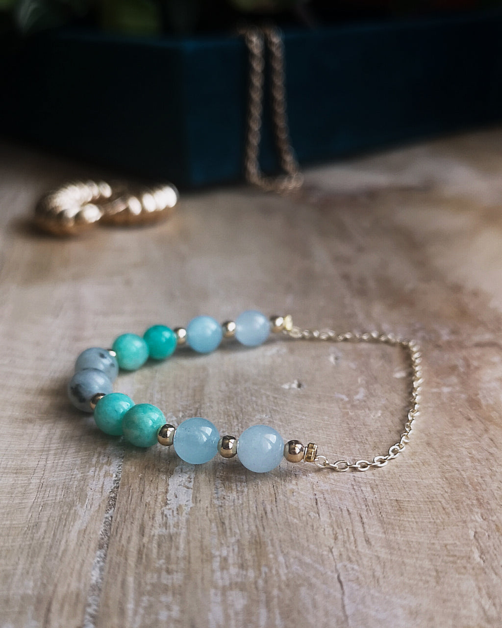 Bracelet Barnabé Doré - Jaspe kiwi, Amazonite & Aigue Marine
