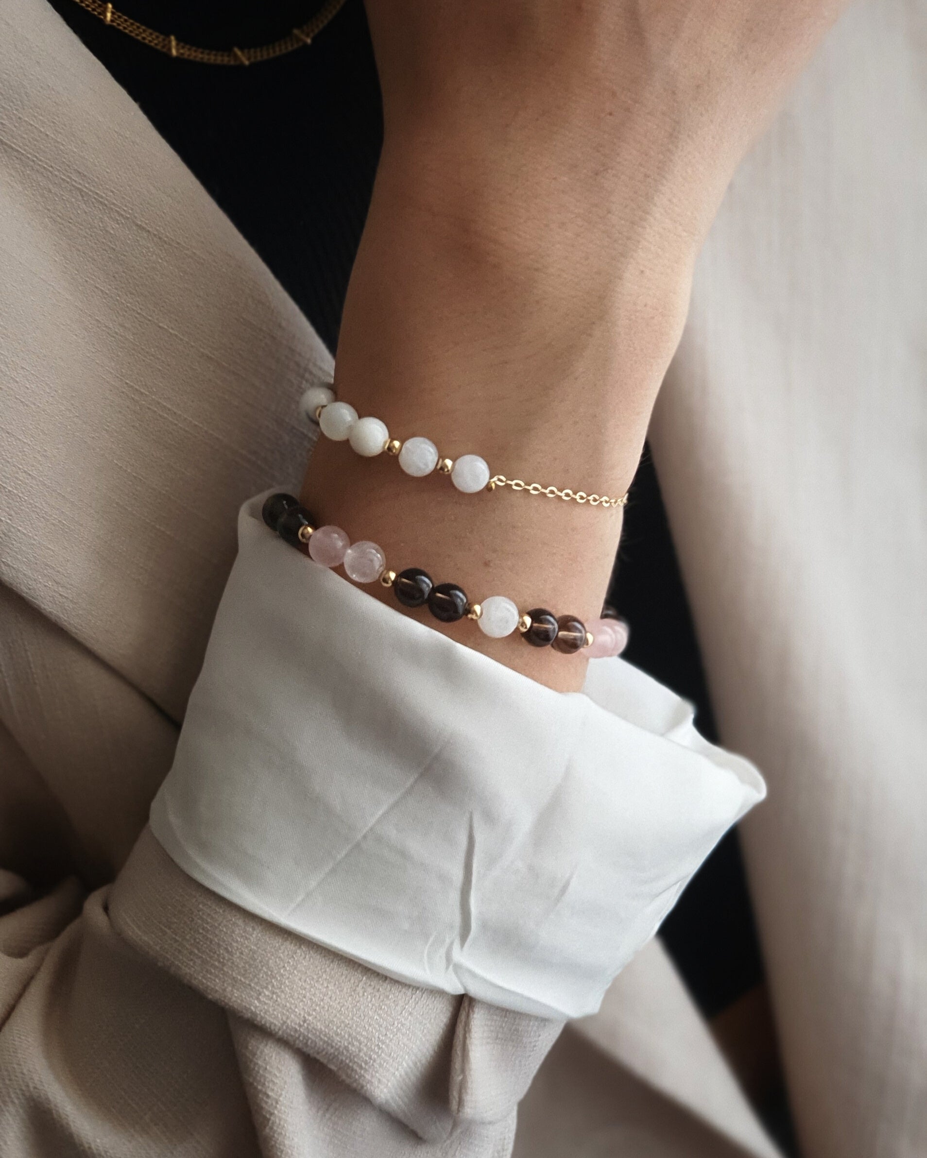 Bracelet Sebastian - Quartz rose, Quartz fumé & Pierre de Lune