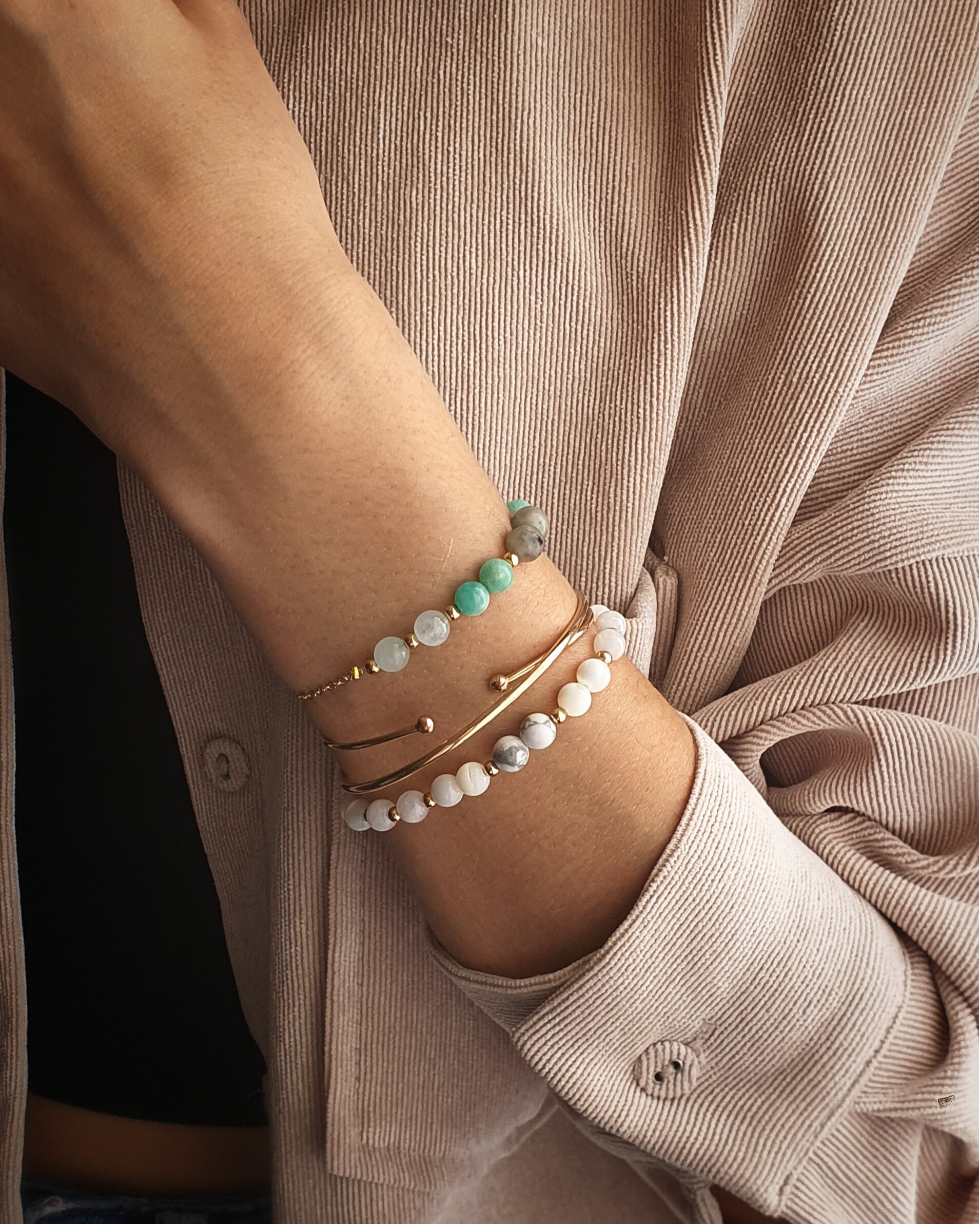 Bracelet Barnabé Doré - Jaspe kiwi, Amazonite & Aigue Marine