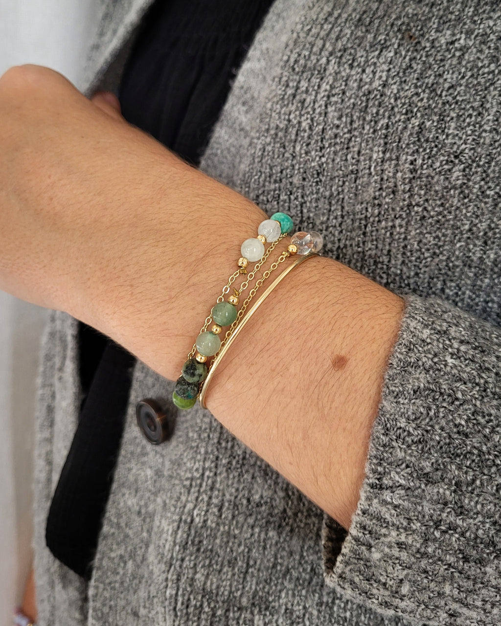 Bracelet Aurelian Doré - Turquoise d'Afrique, Jade Néphrite & Aventurine