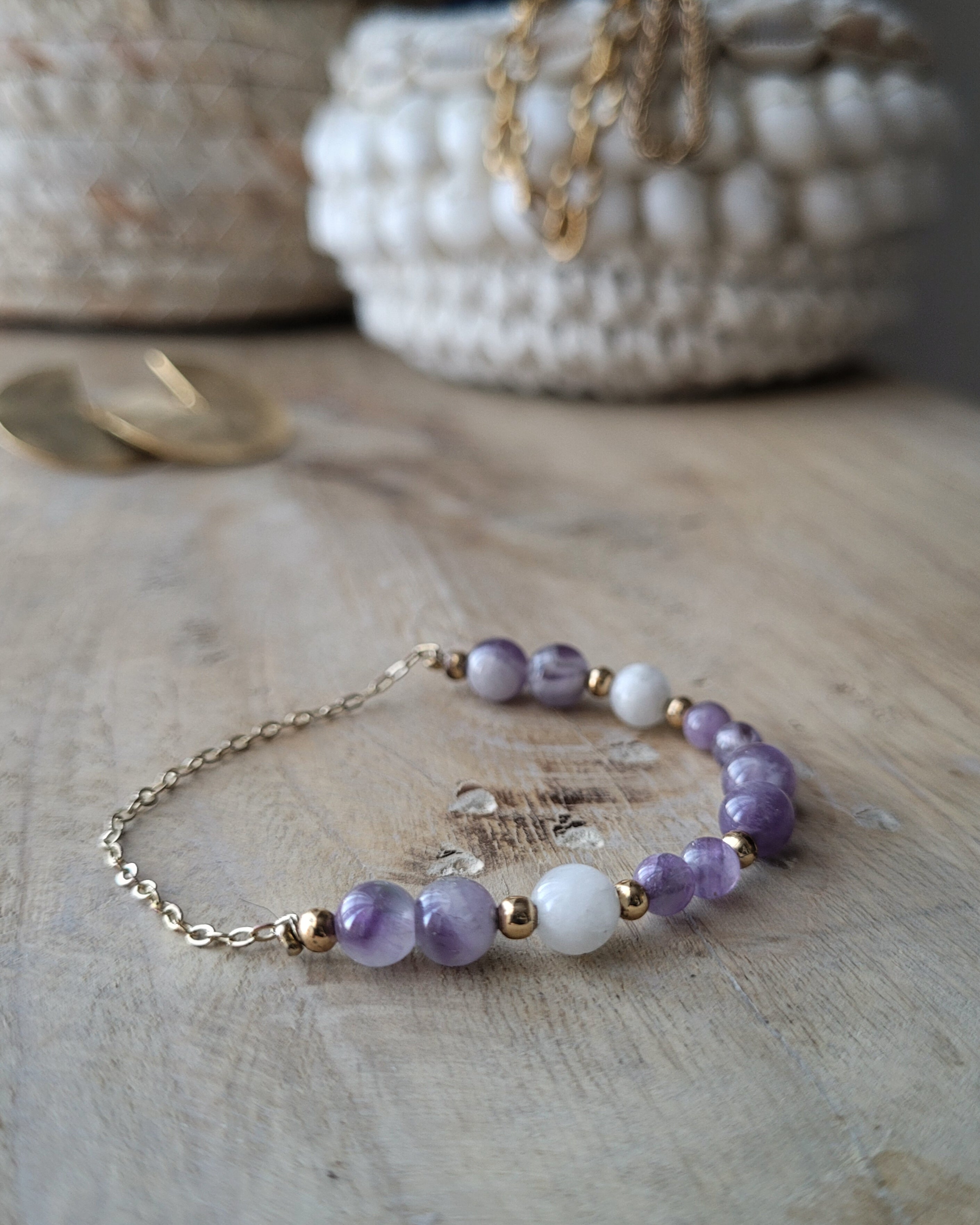 Bracelet Norine Doré - Améthyste lavande & Pierre de Lune
