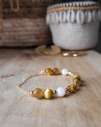 Bracelet Manon - Oeil de tigre blanc & Nacres