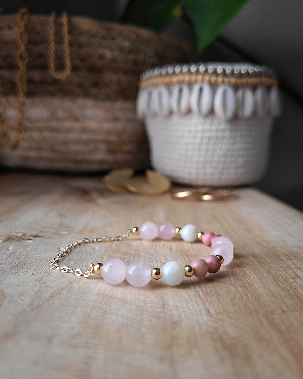 Bracelet Barbara - Rhodonite, Quartz Rose & Nacre