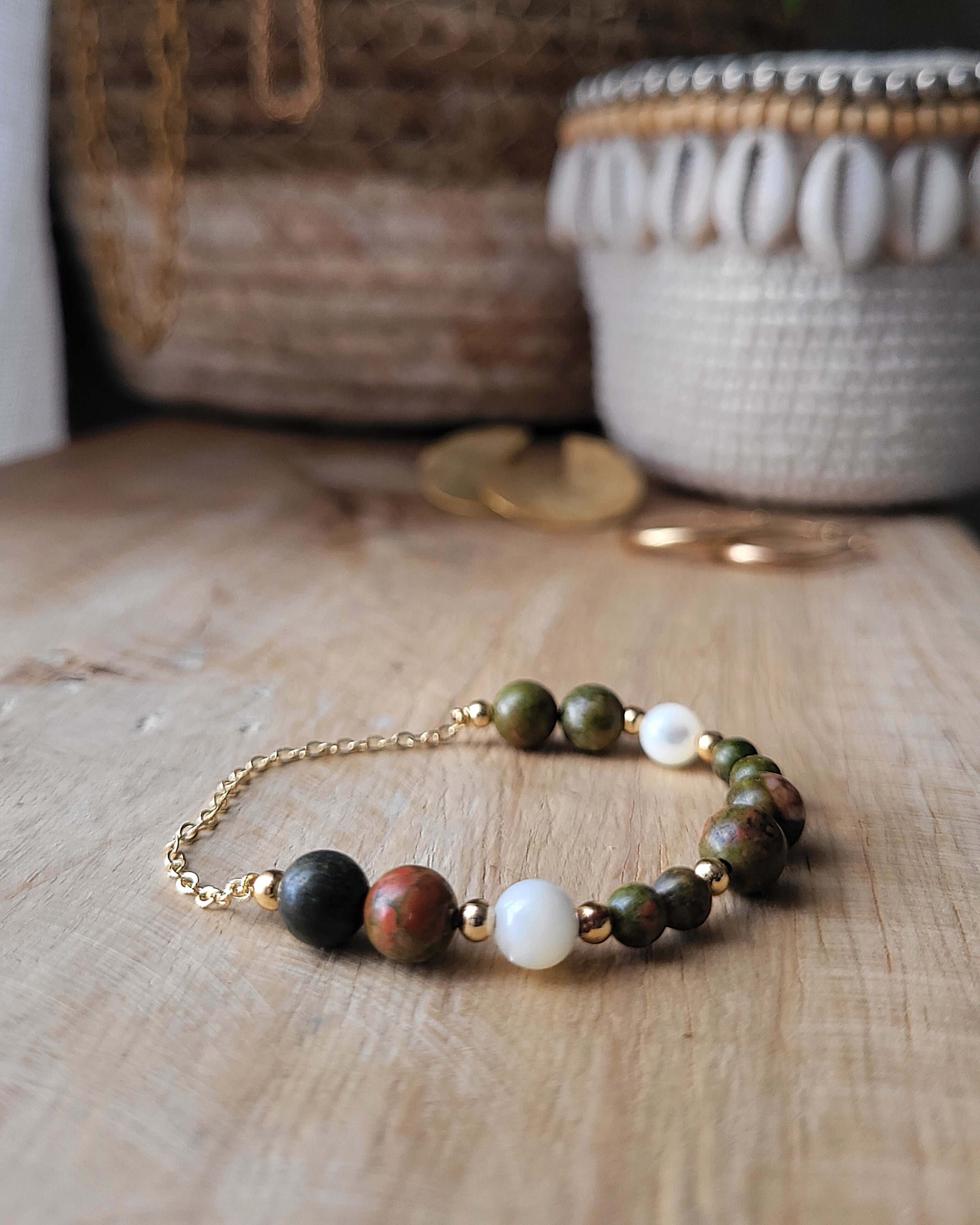 Bracelet Alann Doré - Unakite & Nacre