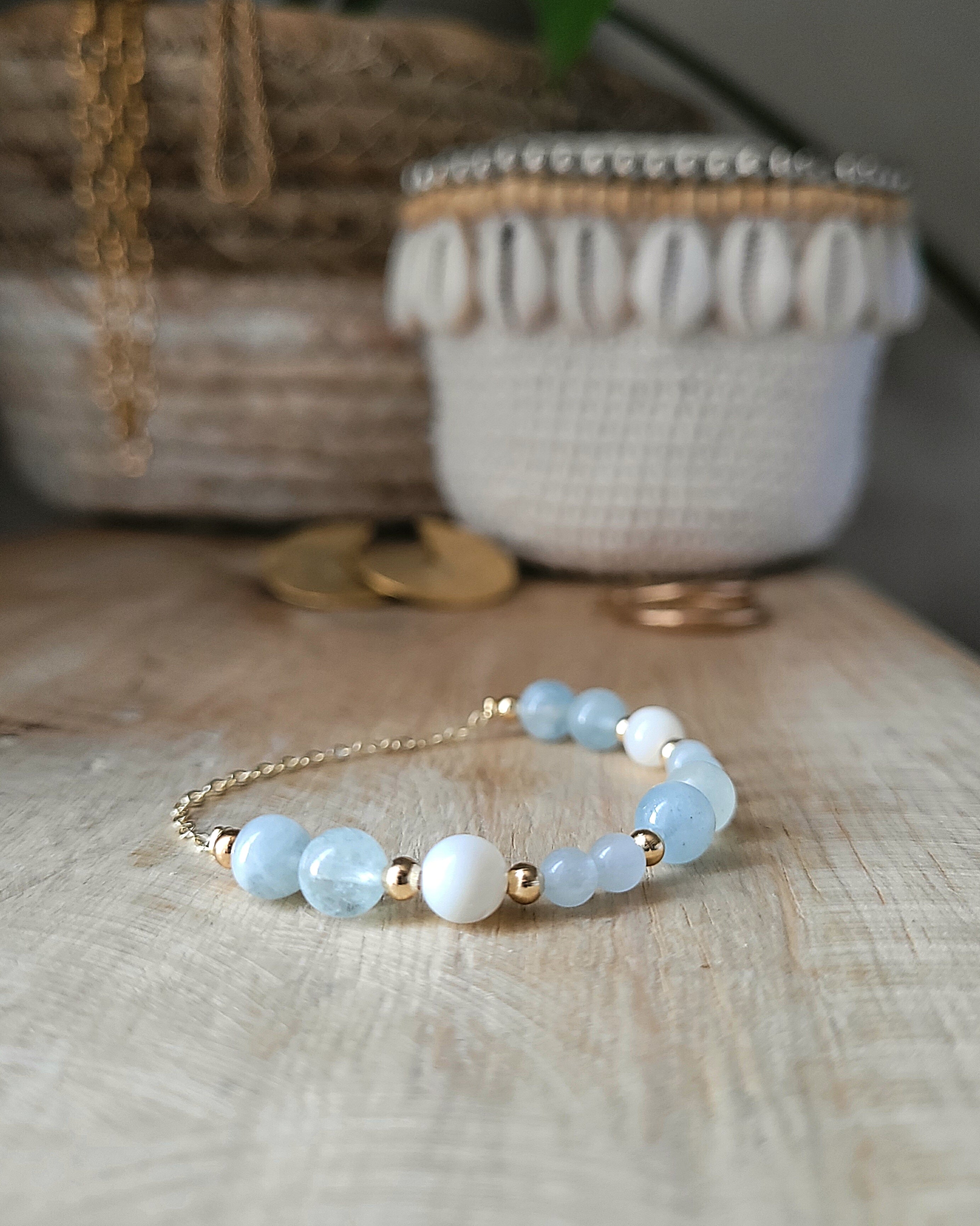 Bracelet Lucrèce - Aigue marine & Nacre