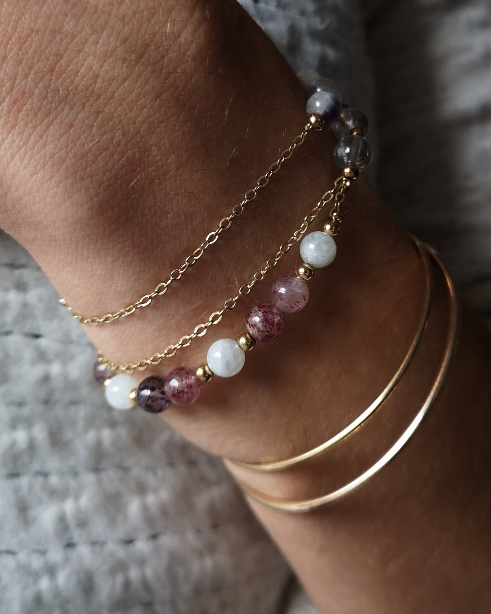 Bracelet Olivia Doré - Quartz Fraise & Pierre de Lune