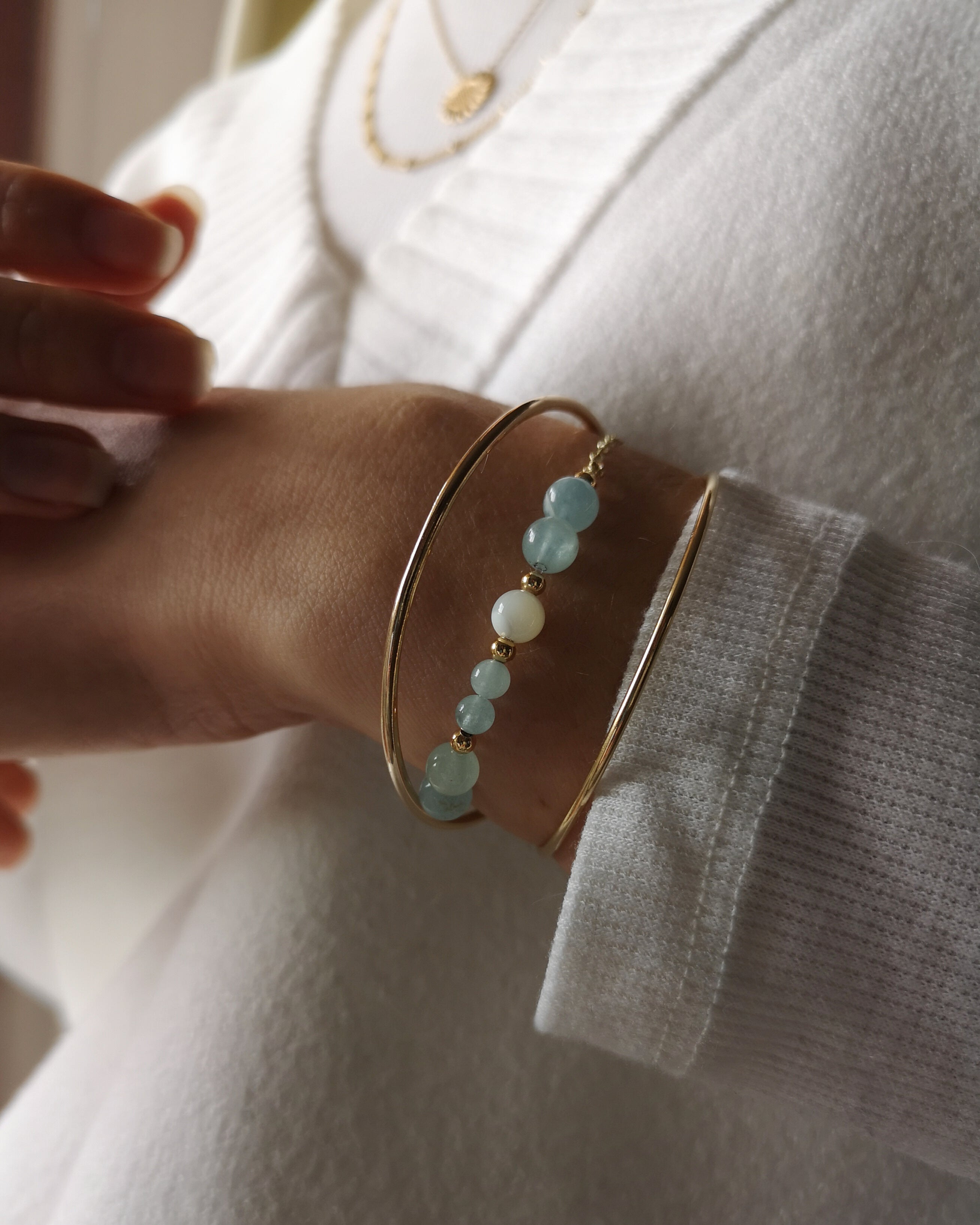 Bracelet Lucrèce - Aigue marine & Nacre
