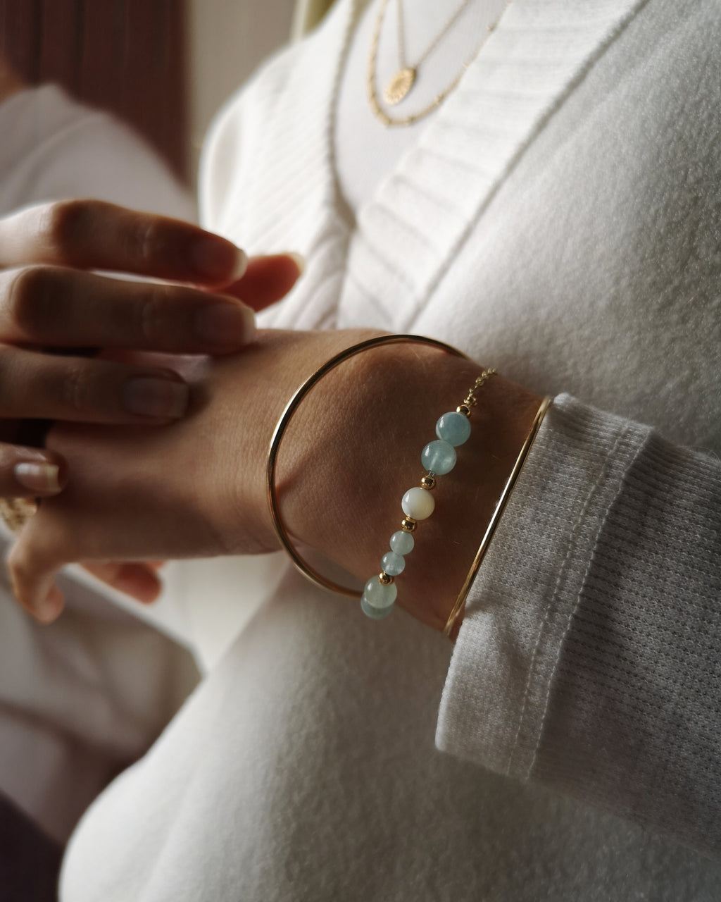 Bracelet Lucrèce - Aigue marine & Nacre