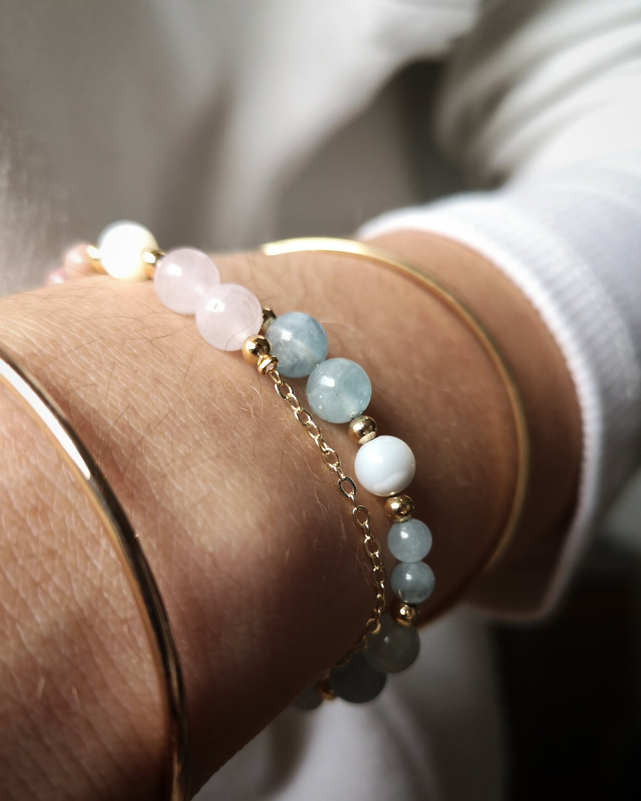 Bracelet Barbara - Rhodonite, Quartz Rose & Nacre