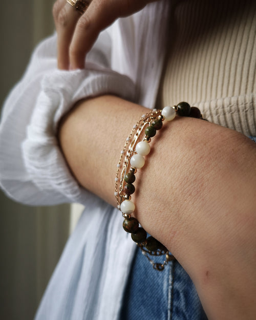Bracelet Alann - Unakite & Nacre