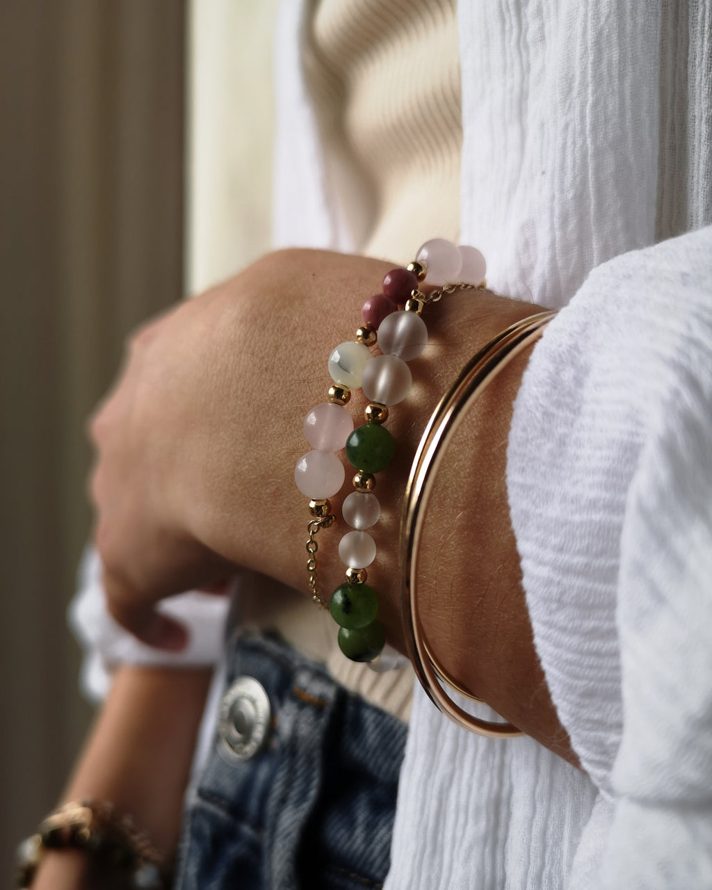 Bracelet Matias - Cristal de roche & Jade néphrite