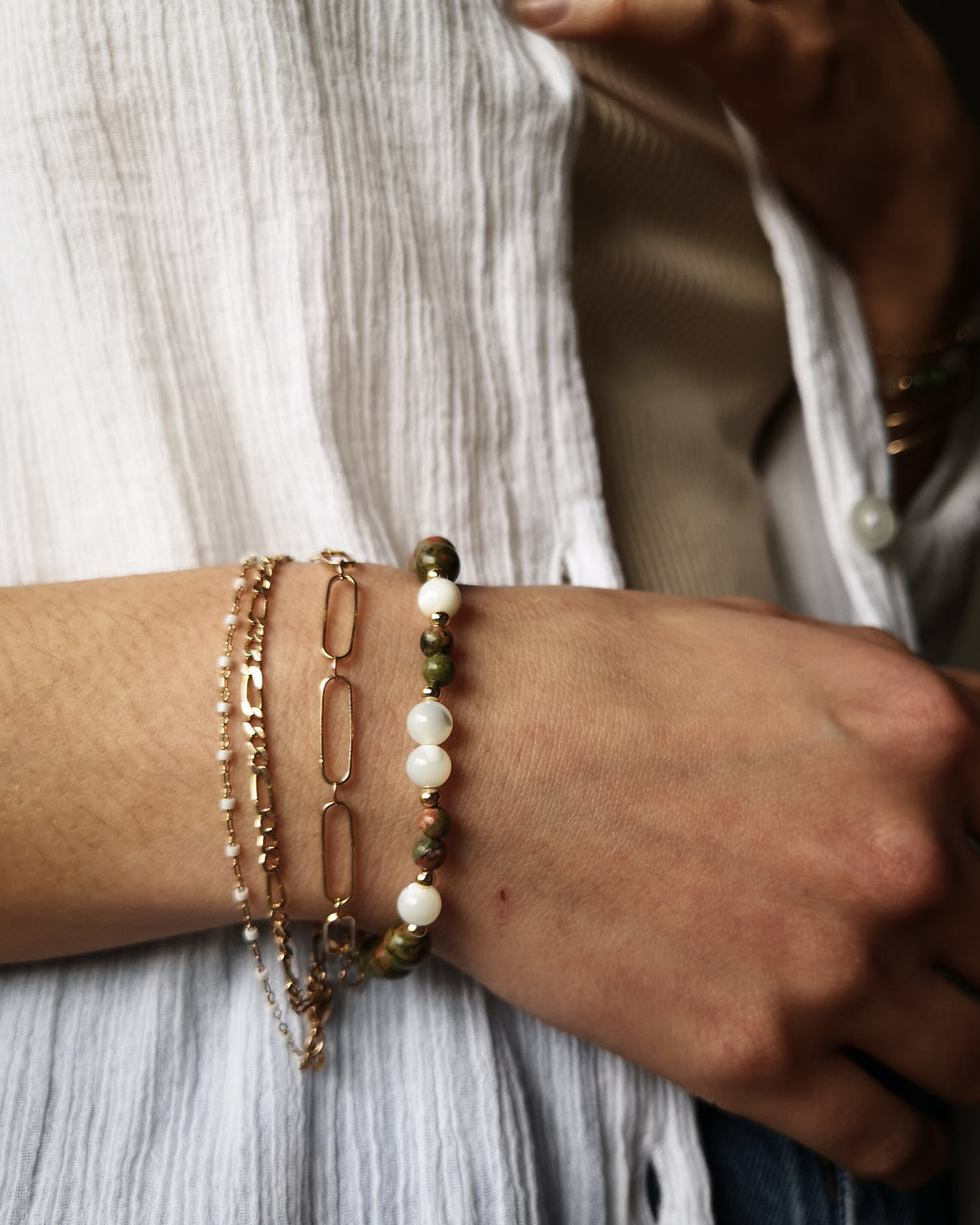 Bracelet Alann - Unakite & Nacre