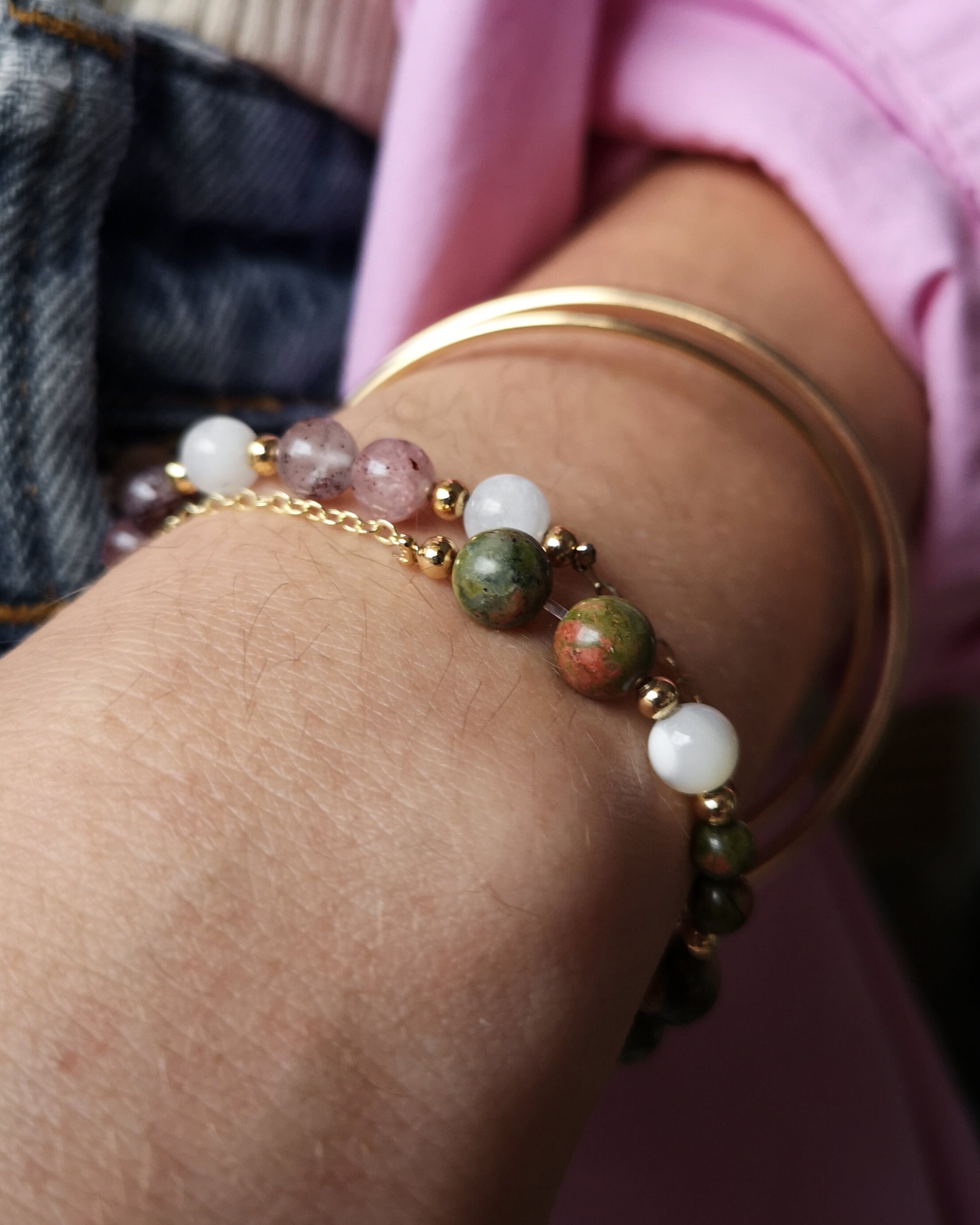 Bracelet Alann Doré - Unakite & Nacre