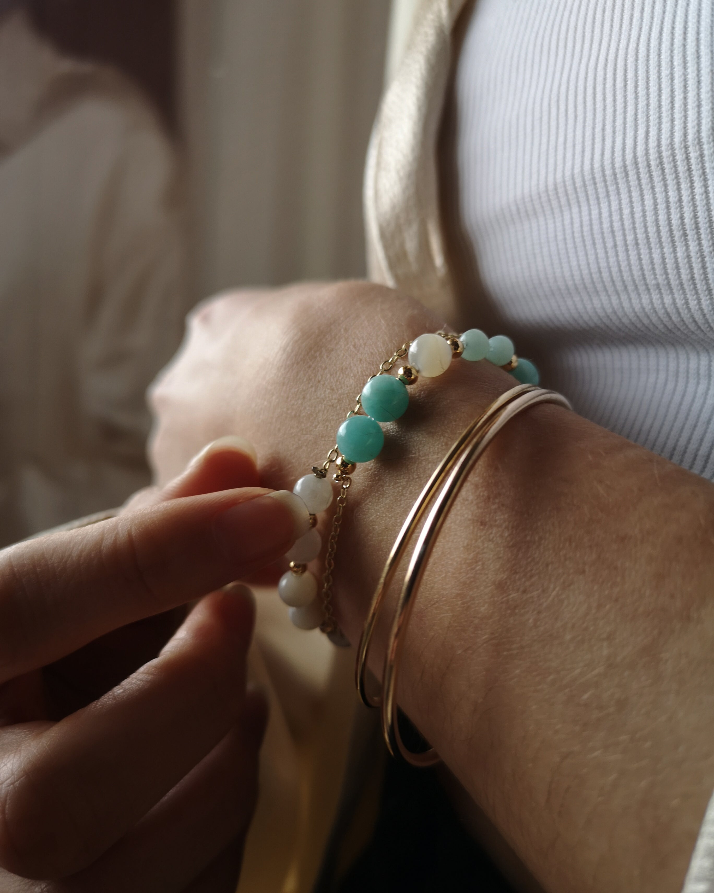 Bracelet Eleno Doré - Nacre, Amazonite & Aigue Marine