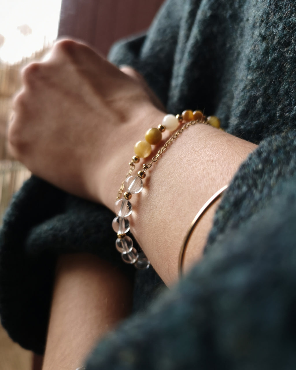 Bracelet Manon - Oeil de tigre blanc & Nacres
