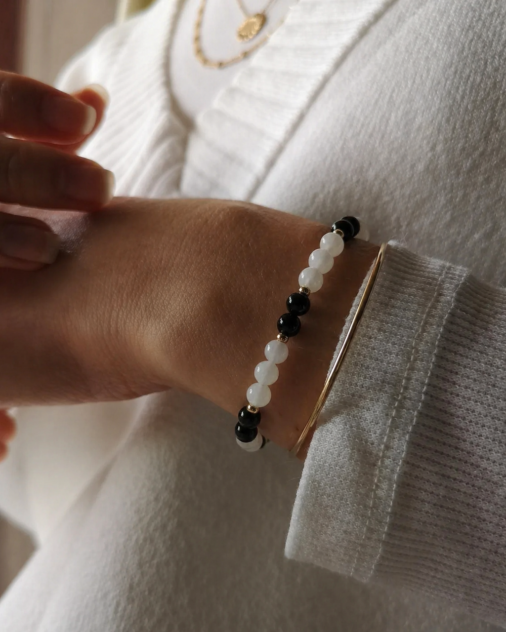 Bracelet Recentrage - Agate Noire & Pierre de Lune